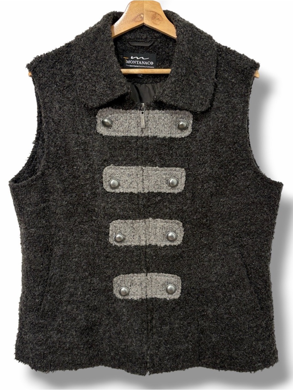 Montanaco Women's Wool Blend Military Style Vest Size XL Gray Goth Grunge Punk